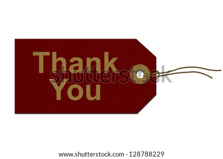 Red Gift Tag with words Thank You in Gold isolated on white, Thank You Gift Tag