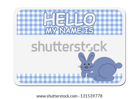 A blue gingham hello my name is tag isolated over white, Naming your baby boy