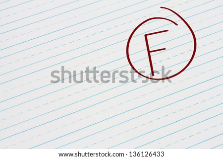 Blue Lined Paper with the grade F in red circled, Getting the grade