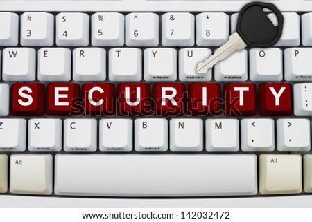 Computer keyboard keys with word password and a key, Online Security