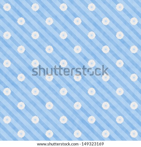 Blue Striped Fabric with texture and Flowers Background that is seamless and repeats
