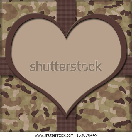 Camouflage Background with Ribbon and Heart Center for copy-space, I Heart Service People Background