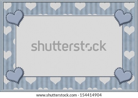 Blue Striped Background with Hearts and center for copy-space, Love Background