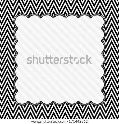 Black and White Chevron Frame with Embroidery Background with center for copy-space, Classic Chevron Frame