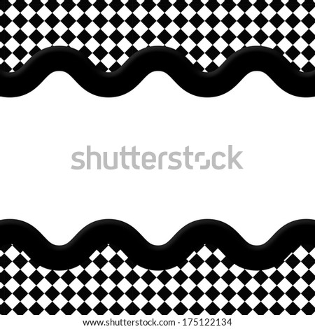 Black and White Diamond Frame with Wave Ribbon Background with center for copy-space, Classic  Diamond Frame