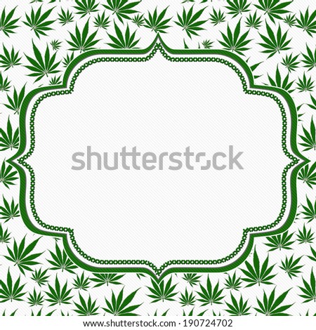 Marijuana Leaves Frame with Embroidery Background with center for copy-space