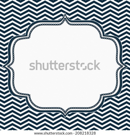 Navy Blue and White Chevron Frame with Embroidery Background with center for copy-space, Classic Chevron Frame