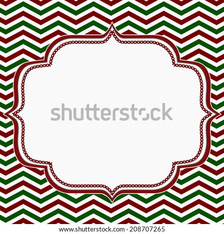 Red, Green and White Chevron Frame with Embroidery Background with center for copy-space, Classic Chevron Frame