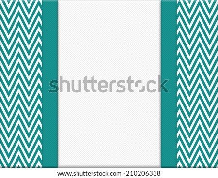 Teal and White Chevron Zigzag Frame with Ribbon Background with center for copy-space, Classic Chevron Zigzag Frame
