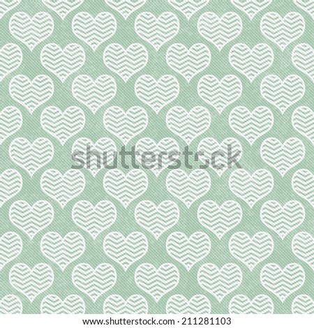Green and White Chevron Hearts Pattern Repeat Background that is seamless and repeats