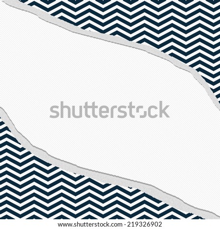 Navy Blue and White Chevron Frame with Torn Background with center for copy-space, Classic Torn Chevron Frame