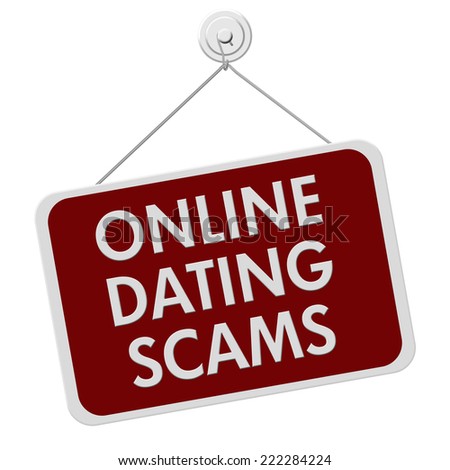 A red and white sign with the words Online Dating Scam isolated on a white background