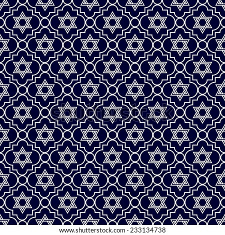 Navy Blue and White Star of David Repeat Pattern Background that is seamless and repeats