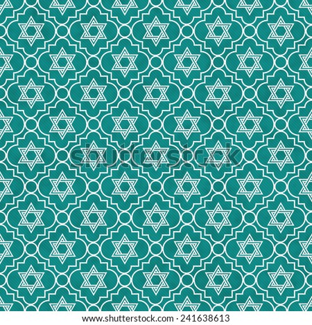 Teal and White Star of David Repeat Pattern Background that is seamless and repeats