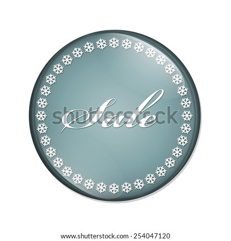 Winter Sale Button, A blue button with snowflakes with word Sale isolated on a white background
