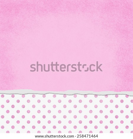 Square Pink and White Polka Dot Torn Grunge Textured Background with copy space at top