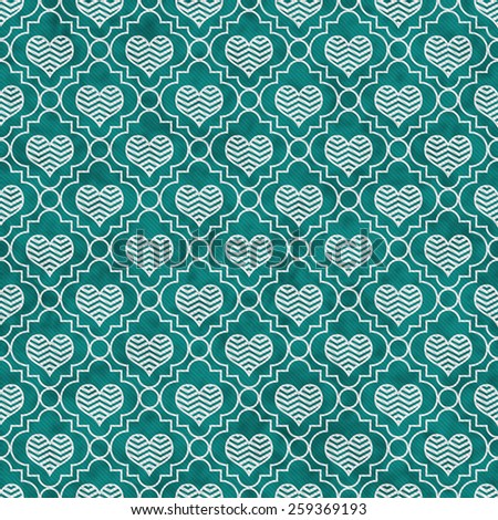 Teal and White Chevron Hearts Tile Pattern Repeat Background that is seamless and repeats