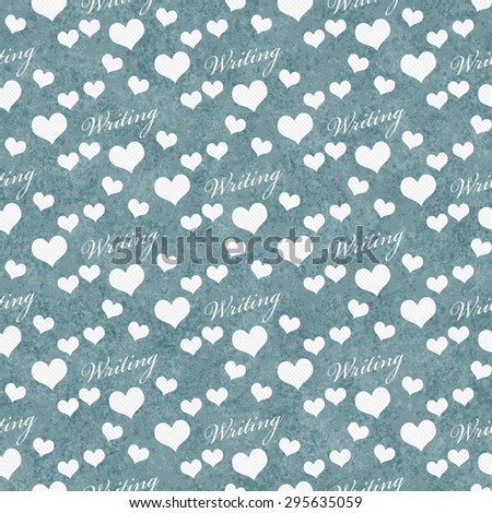 Blue and White I Love Writing Tile Pattern Repeat Background that is seamless and repeats