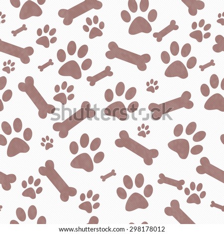 Brown and White Dog Paw Prints and Bones Tile Pattern Repeat Background that is seamless and repeats