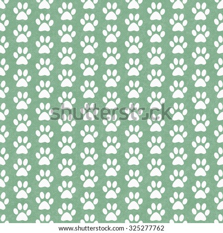 Green and White Dog Paw Prints Tile Pattern Repeat Background that is seamless and repeats
