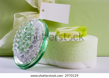 Spa beauty kit - sponge, massager and soap with gift tag