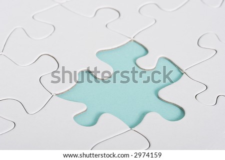 The missing piece of the puzzle, the missing piece is blue
