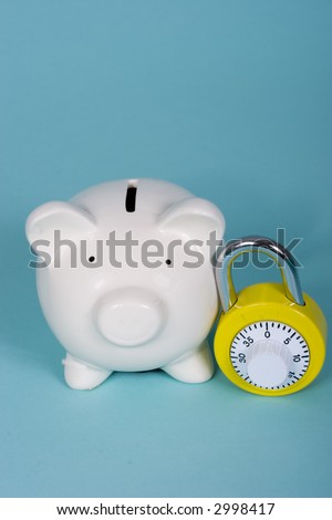 Piggy bank with a yellow combination lock