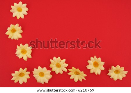 Daisy border on red background
