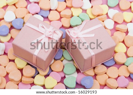 Presents on candy hearts, love to give gifts