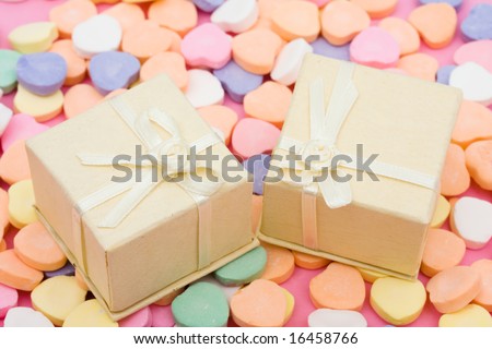 Presents on candy hearts, love to give gifts