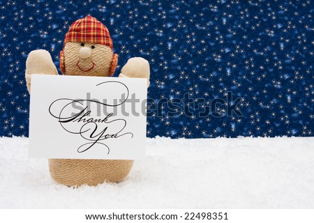 Snowman and thank you card on a star background, Snowman