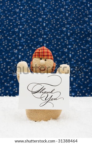 Snowman and thank you card on a star background, Snowman
