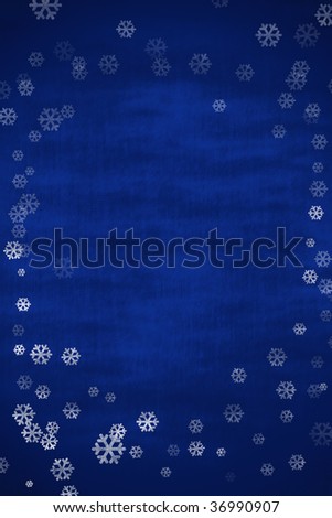 Snowflakes making a border on a blue background, snowflake border