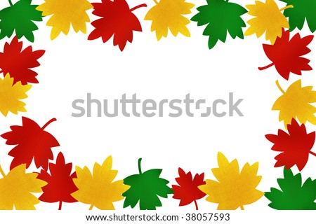 Fall coloured leaves making a border on a white background, Fall Leaves