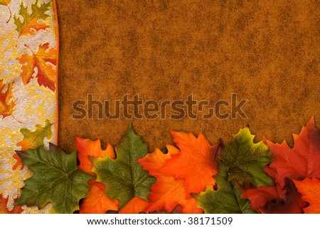 Fall coloured leaves making a border on a brown background, Fall Leaves