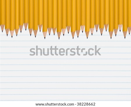 A row of wooden pencils with a lined paper background, School days