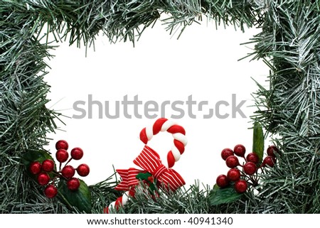 A green garland border isolated on a white background, garland border