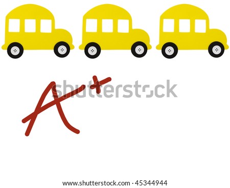 A school bus border with an A+  grade isolated on a white background, good grades