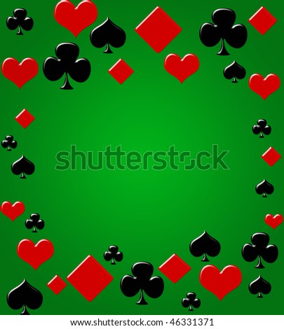 Four card suits making a border on a green background, poker background