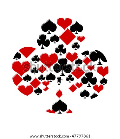Four card suits making a club on a white background, Playing cards