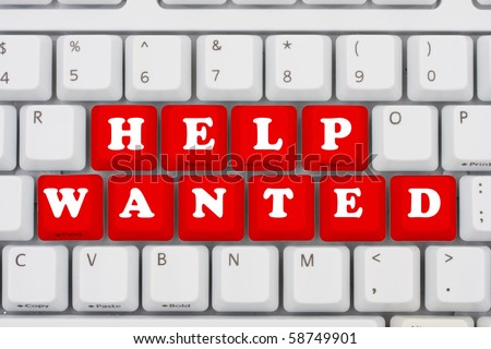 Computer keyboard keys displaying now hiring, Help Wanted