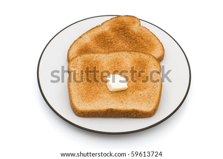 Two pieces of whole wheat toast isolated on a white background, healthy breakfast