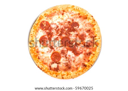 A round pizza isolated on a white background, Pizza Time