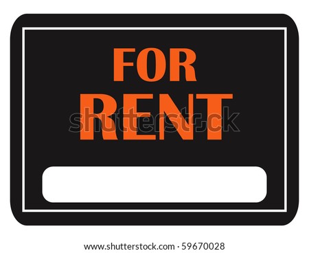 A black and orange for rent sign isolated on white