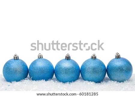 Christmas ornaments in the snow with copy space, Merry Christmas