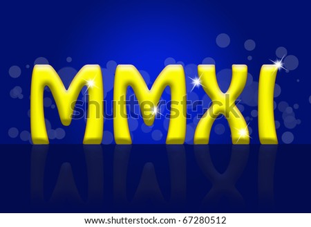 The year 2011 in roman numerals on a blue background, new years