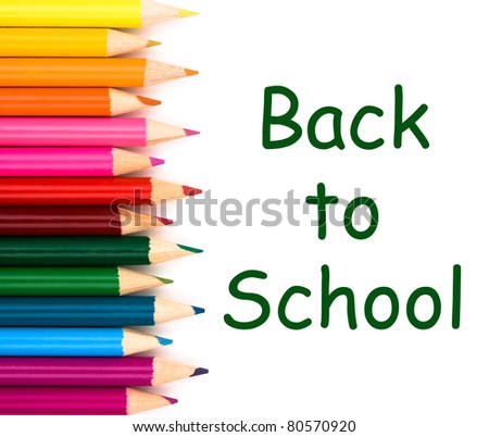 Back to school with pencil crayons border isolated on white, a school background