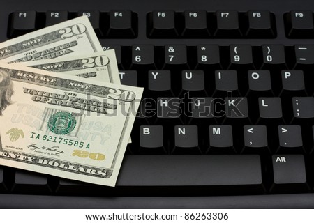 Computer keyboard with American twenty dollar bills, Internet Shopping