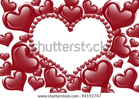 Red hearts with a copy-space of a heart shape isolated on a white background, Red Hearts background