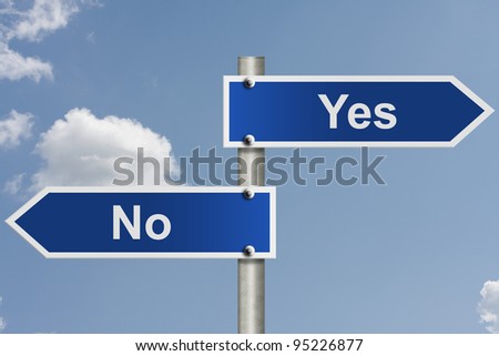 American road signs with the sky with words, yes and no, Indecision